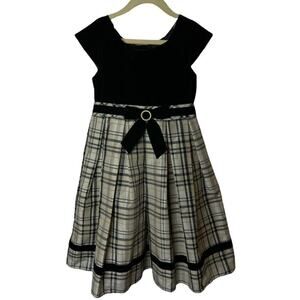 Sweet Heart Rose Black Velvet Top Plaid Skirt Cap Sleeve Holiday Party Dress 6X